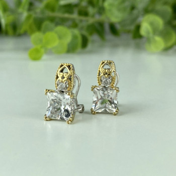 925 Sterling Silver Gold Plated White Tourmaline (Achroite) Earrings