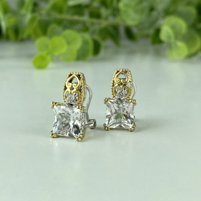 925 Sterling Silver Gold Plated White Tourmaline (Achroite) Earrings