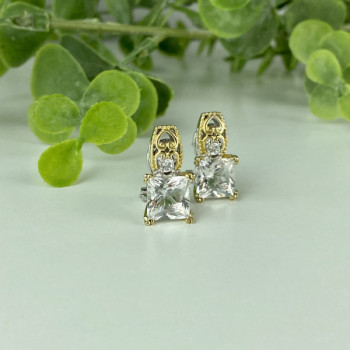 925 Sterling Silver Gold Plated White Tourmaline (Achroite) Earrings