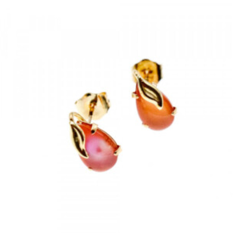 14K Yellow Gold Pink Quartz Earrings
