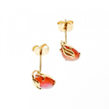 14K Yellow Gold Pink Quartz Earrings