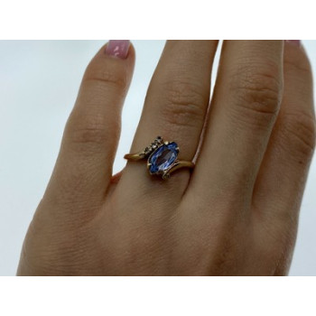 10K YELLOW GOLD TOPAZ & DIAMONDS RING SIZE 6.5