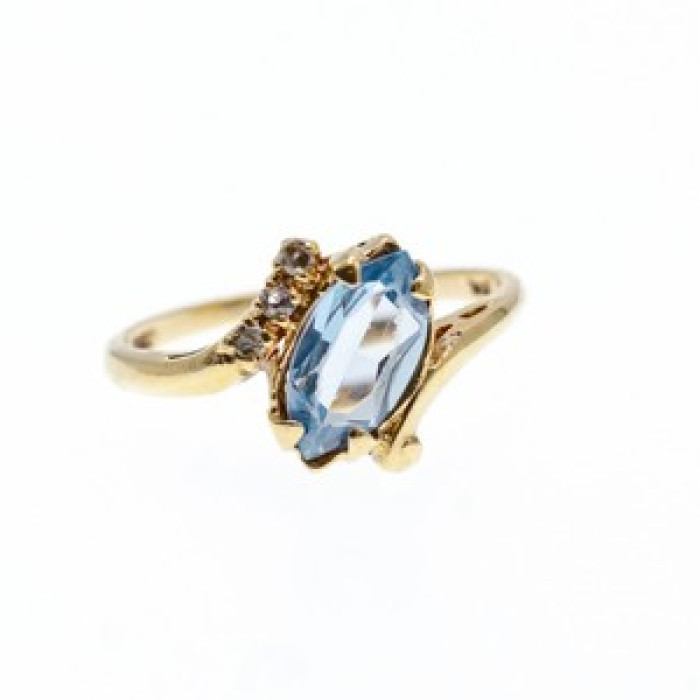 10K Yellow Gold Topaz & Diamonds Ring Size 6.5