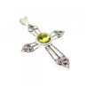 925 Sterling Silver Peridot & Marcasite Cross Pendant