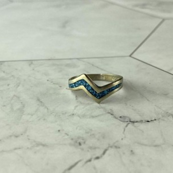 Vintage 925 Sterling Silver Malachite Mosaic Ring Size 6