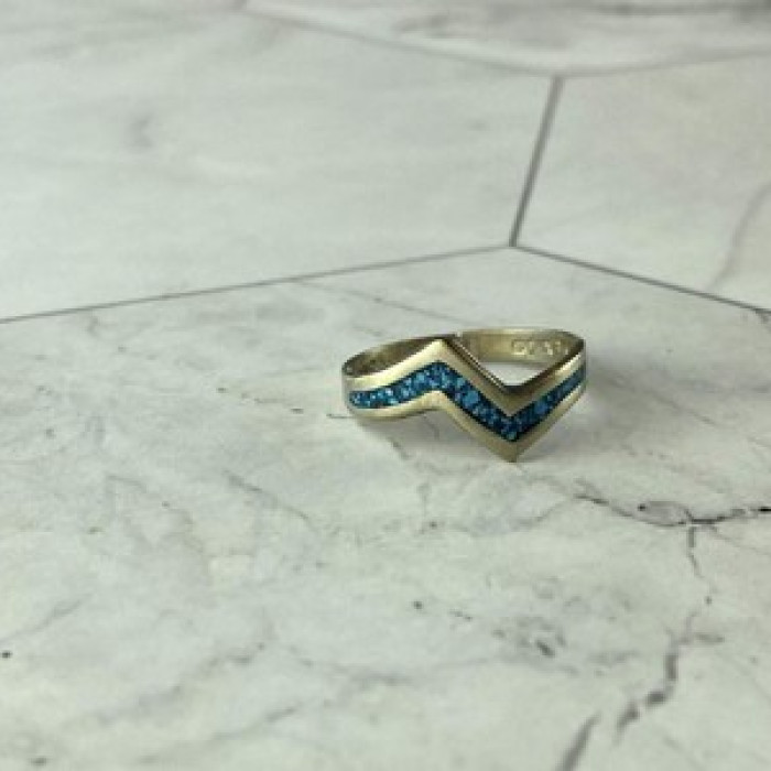 Vintage 925 Sterling Silver Malachite Mosaic Ring Size 6