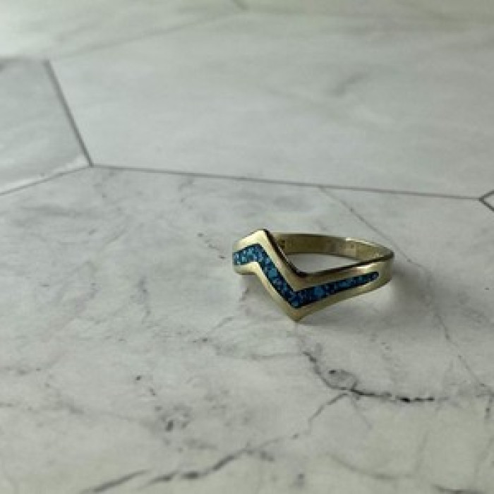 Vintage 925 Sterling Silver Malachite Mosaic Ring Size 6