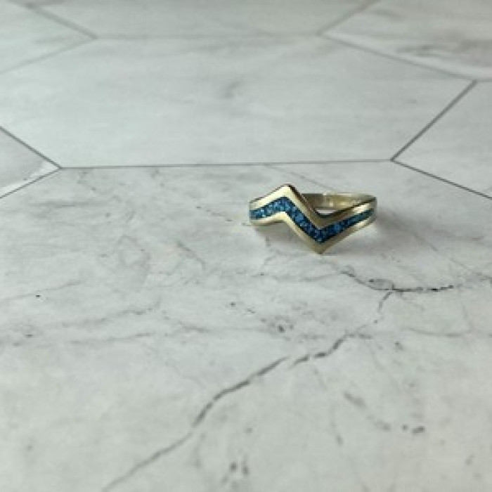 Vintage 925 Sterling Silver Malachite Mosaic Ring Size 6