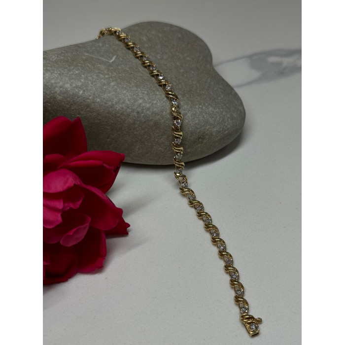 14K YELLOW GOLD ELEGANT BRACELET DIAMONDS LENGTH 7 inch
