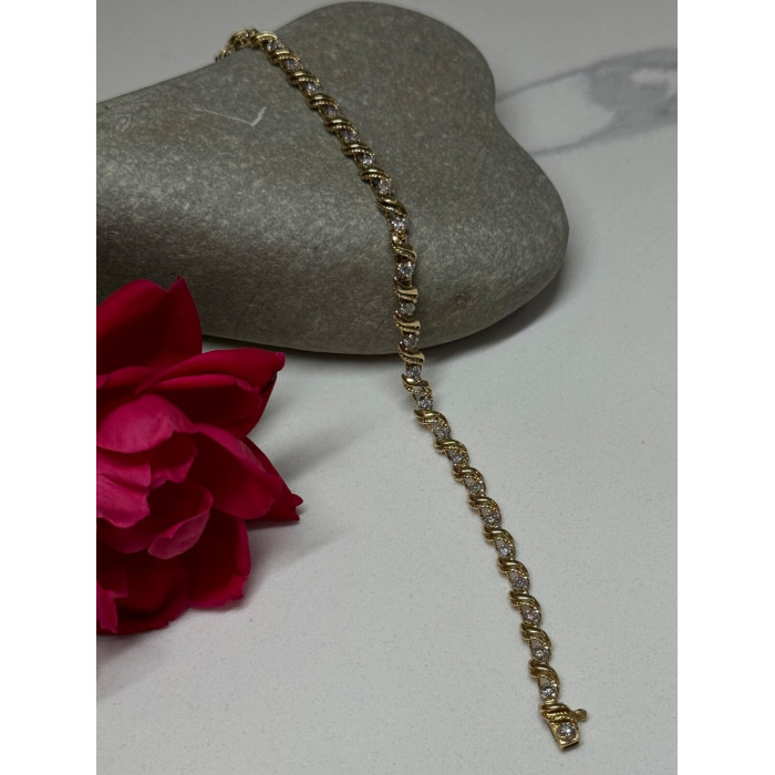 14K YELLOW GOLD ELEGANT BRACELET DIAMONDS LENGTH 7 inch
