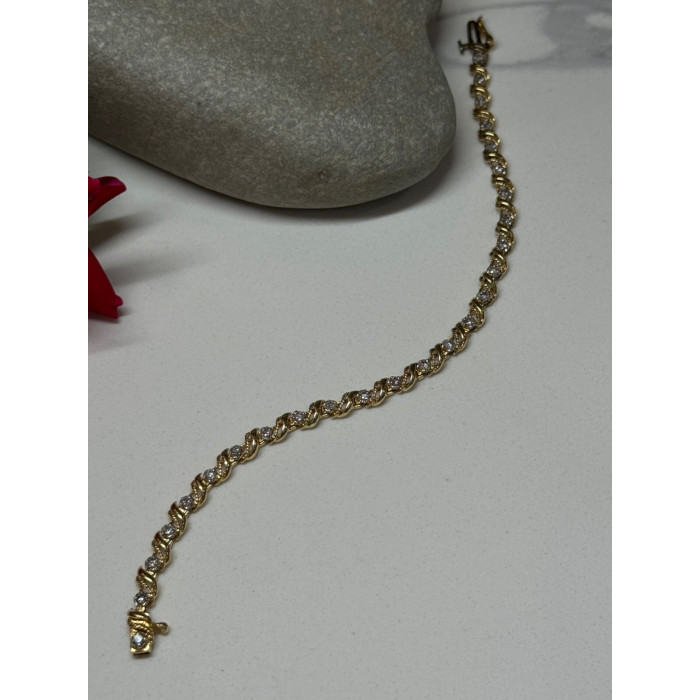 14K YELLOW GOLD ELEGANT BRACELET DIAMONDS LENGTH 7 inch