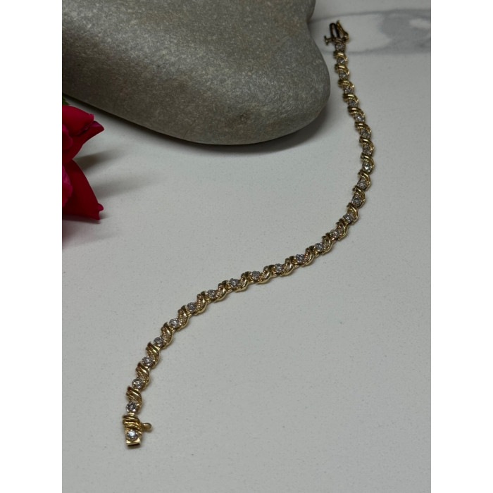 14K YELLOW GOLD ELEGANT BRACELET DIAMONDS LENGTH 7 inch
