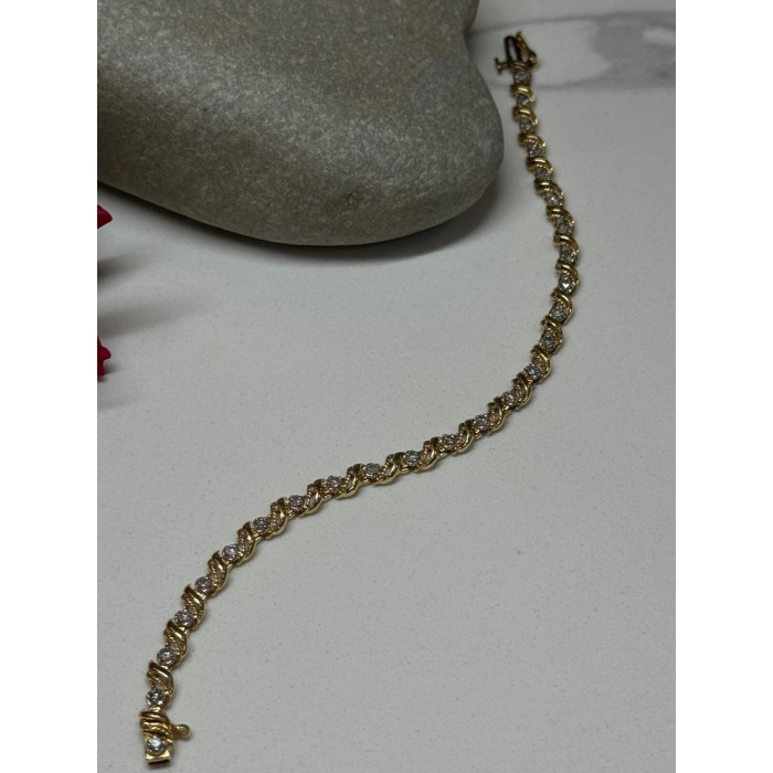 14K YELLOW GOLD ELEGANT BRACELET DIAMONDS LENGTH 7 inch