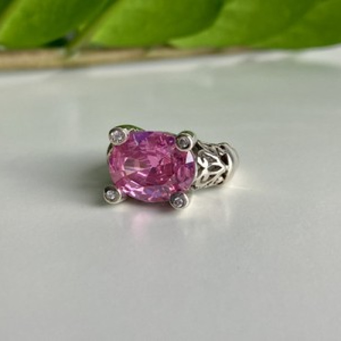 925 Sterling Silver Pink CZ Ring Size 8