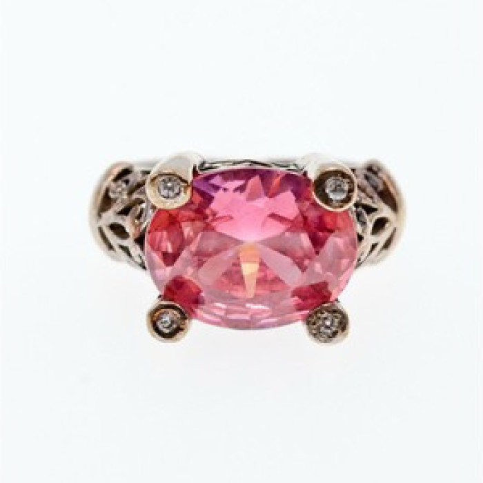 925 Sterling Silver Pink CZ Ring Size 8
