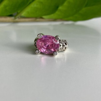 925 Sterling Silver Pink CZ Ring Size 8