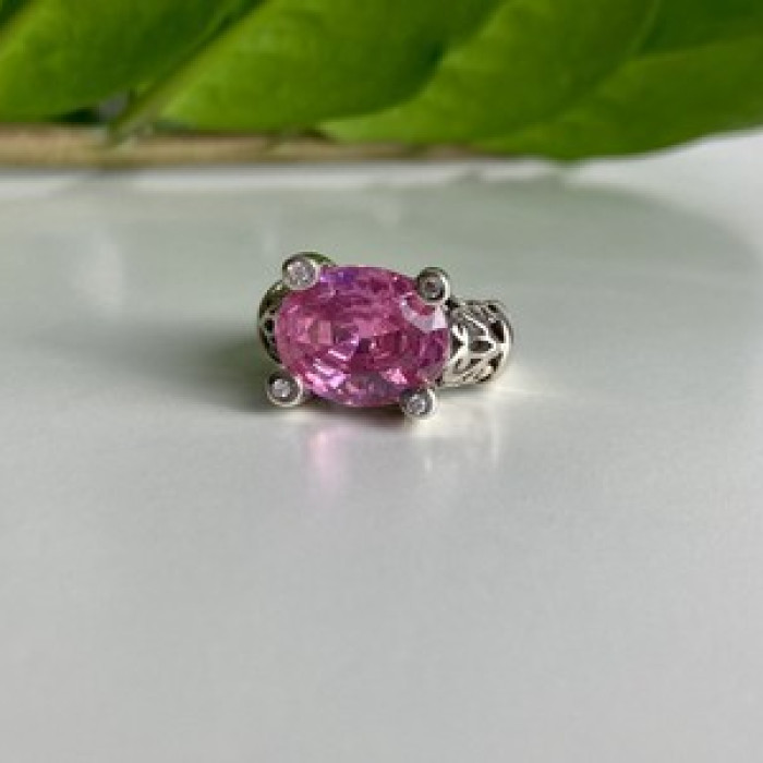 925 Sterling Silver Pink CZ Ring Size 8