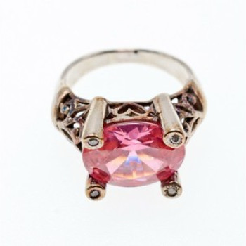 925 Sterling Silver Pink CZ Ring Size 8