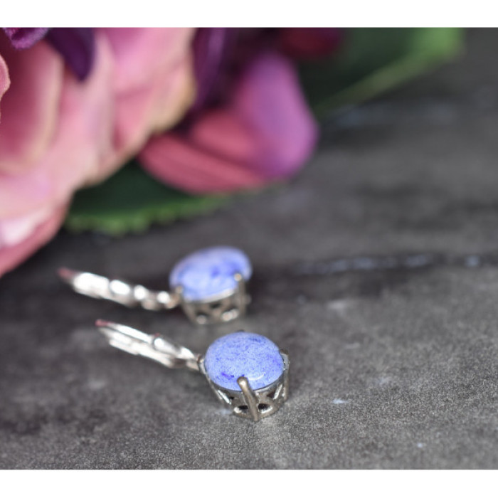 925 Sterling Silver Purple Agate Earrings