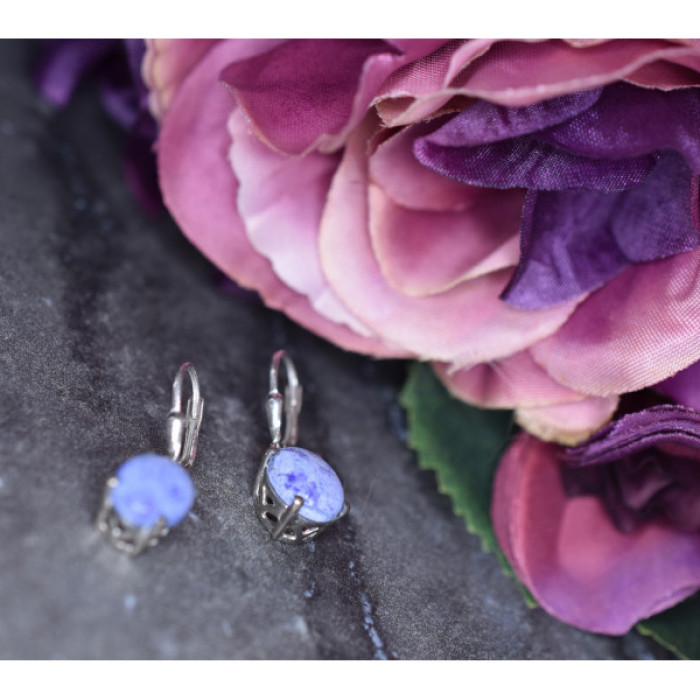 925 Sterling Silver Purple Agate Earrings
