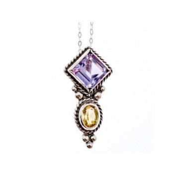 925 Sterling Silver Amethyst & Citrine Chain with Pendant Italy