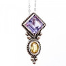 925 Sterling Silver Amethyst & Citrine Chain With Pendant Italy