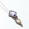 925 Sterling Silver Amethyst & Citrine Chain With Pendant Italy