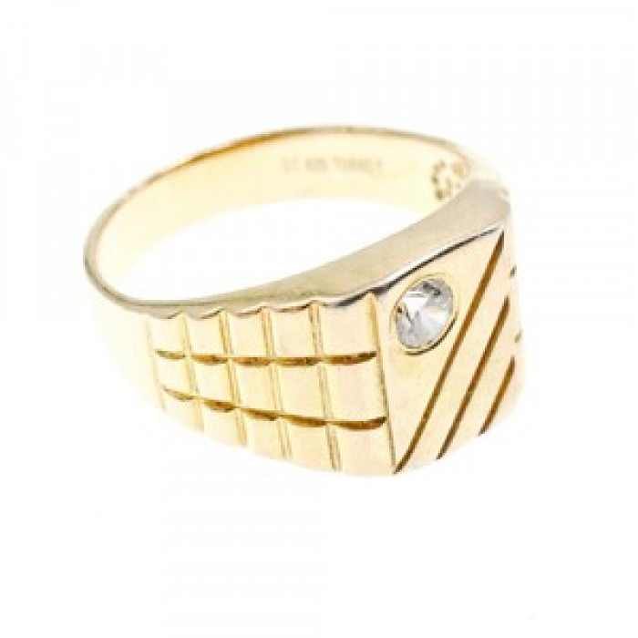 925 Sterling Silver Gold Plated CZ Men'S Ring Size 12