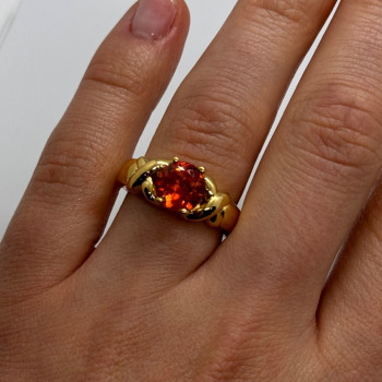 925 Sterling Silver Gold Plated Hessonite Ring Size 7
