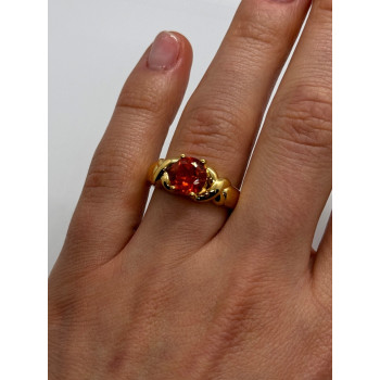 925 Sterling Silver Gold Plated Hessonite Ring Size 7
