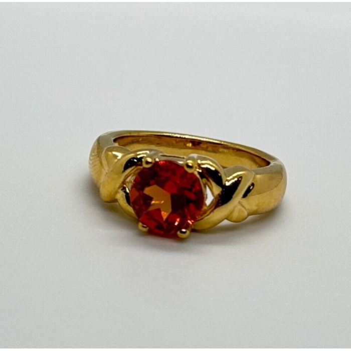 925 Sterling Silver Gold Plated Hessonite Ring Size 7