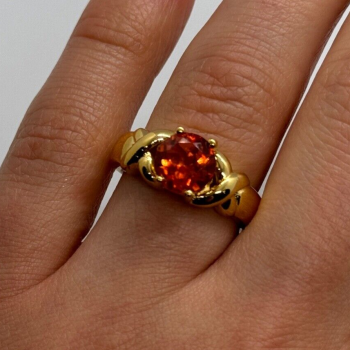 925 Sterling Silver Gold Plated Hessonite Ring Size 7