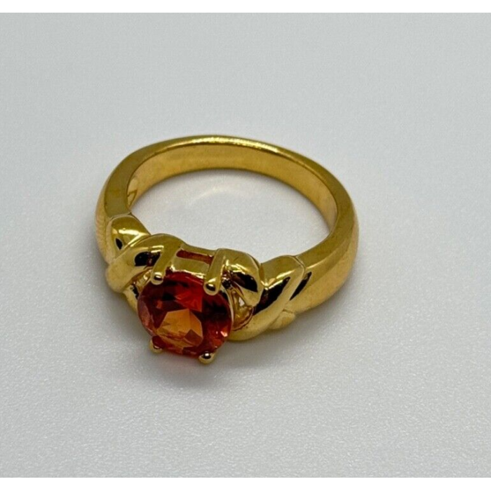 925 Sterling Silver Gold Plated Hessonite Ring Size 7