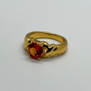 925 Sterling Silver Gold Plated Hessonite Ring Size 7