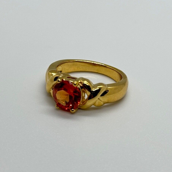 925 Sterling Silver Gold Plated Hessonite Ring Size 7