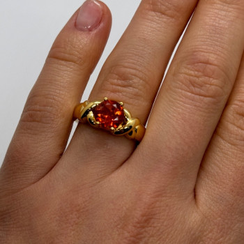 925 Sterling Silver Gold Plated Hessonite Ring Size 7