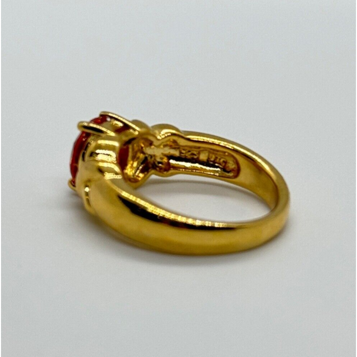 925 Sterling Silver Gold Plated Hessonite Ring Size 7