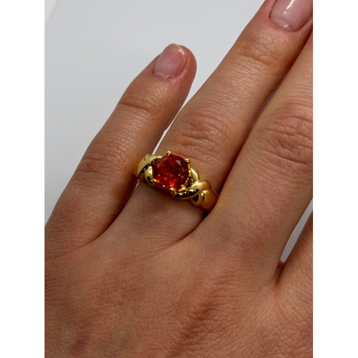 925 Sterling Silver Gold Plated Hessonite Ring Size 7