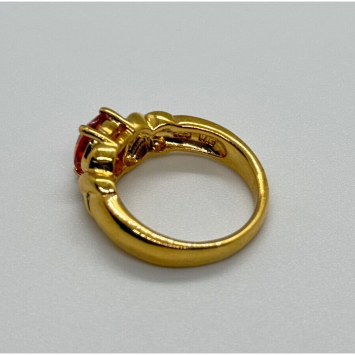 925 Sterling Silver Gold Plated Hessonite Ring Size 7