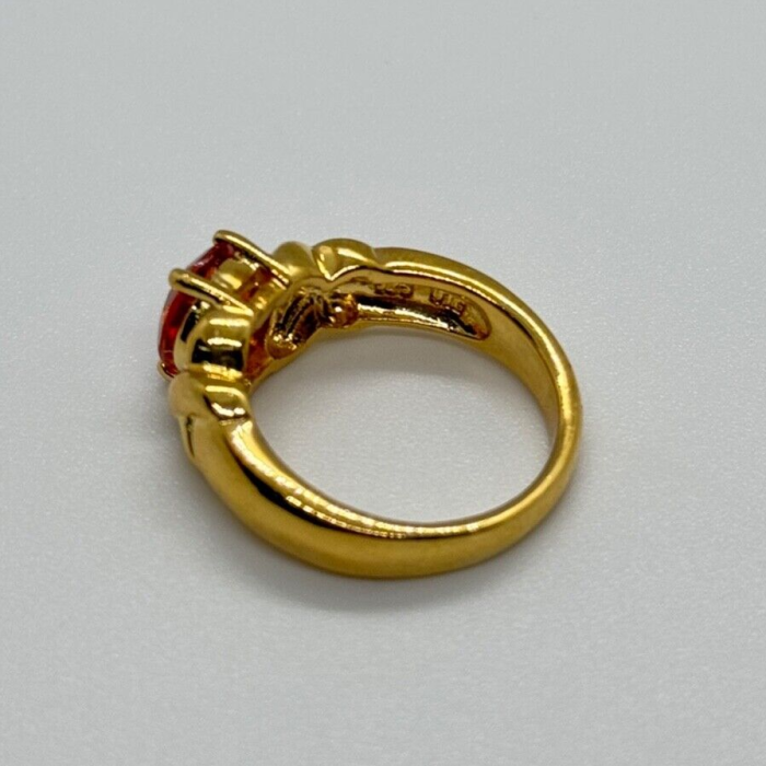 925 Sterling Silver Gold Plated Hessonite Ring Size 7