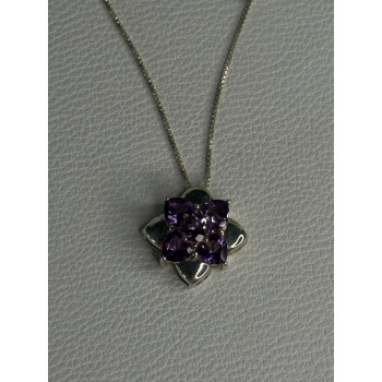 925 Sterling Silver Amethyst Flower Necklace Length 20 Inch