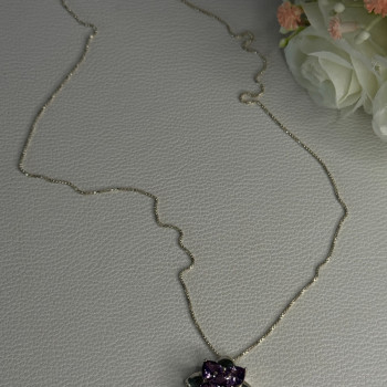 925 Sterling Silver Amethyst Flower Necklace Length 20 Inch