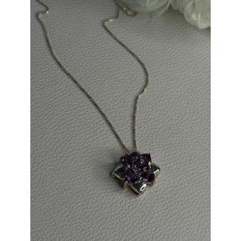925 Sterling Silver Amethyst Flower Necklace Length 20 Inch