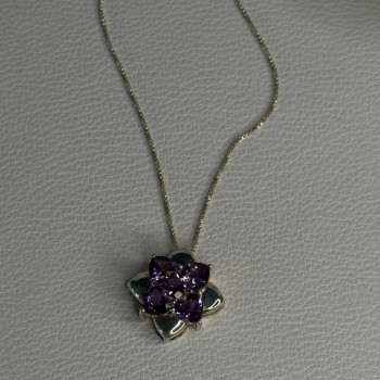 925 Sterling Silver Amethyst Flower Necklace Length 20 Inch
