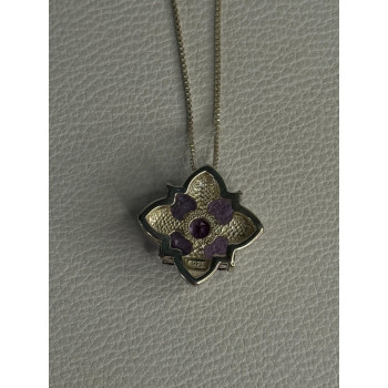 925 Sterling Silver Amethyst Flower Necklace Length 20 Inch