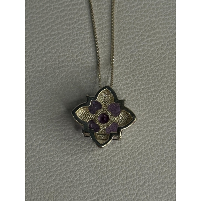 925 Sterling Silver Amethyst Flower Necklace Length 20 Inch