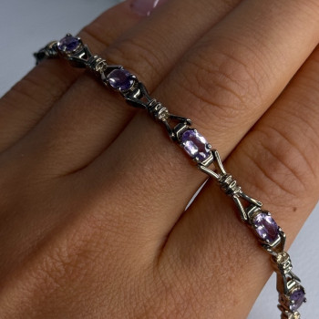 925 Sterling Silver Amethyst Bracelet Length 7.5