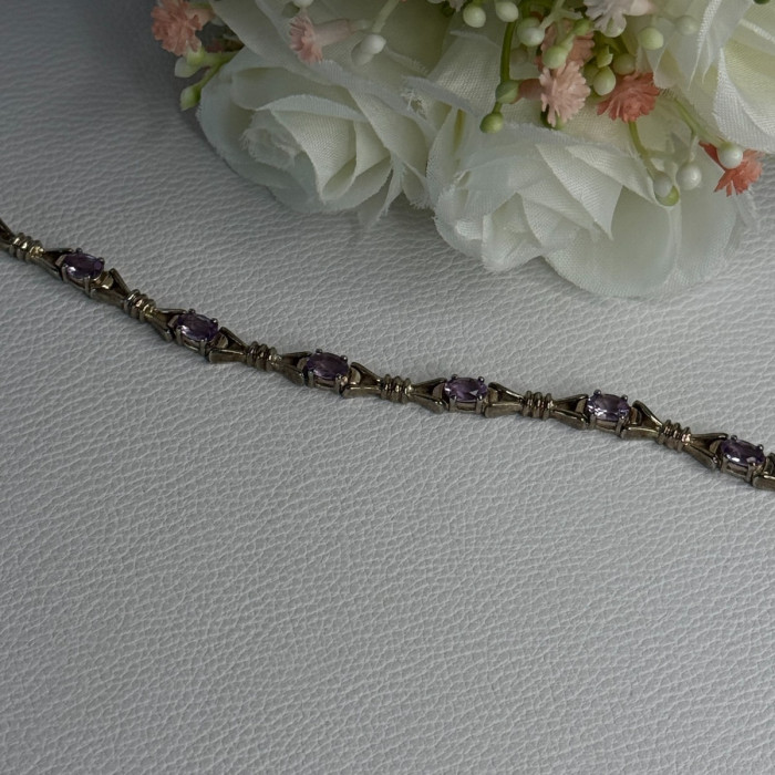 925 Sterling Silver Amethyst Bracelet Length 7.5