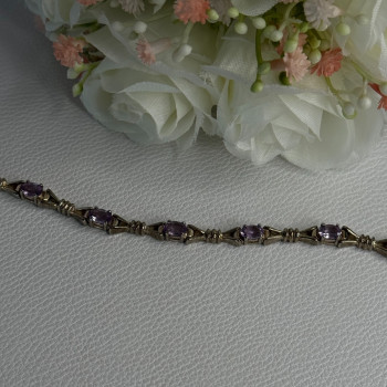 925 Sterling Silver Amethyst Bracelet Length 7.5