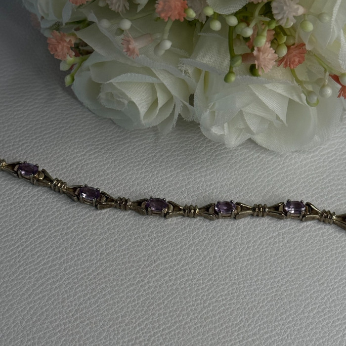 925 Sterling Silver Amethyst Bracelet Length 7.5